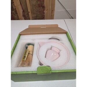 Pink Matcha Tea Set Ceramic Bowl Whisk Holder Bamboo Chasen Scoop Sifter New